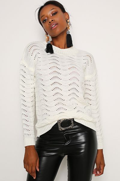 AVORWE Round Neck Openwork Seasonal Knitwear Sweater