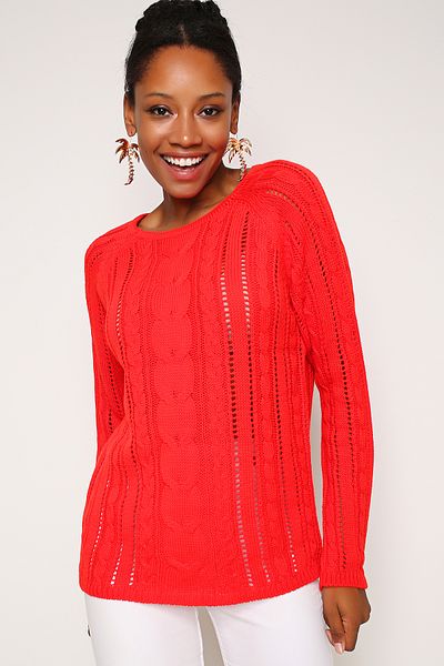 AVORWE Round Neck Hair Knit Patterned Openwork Knitwear Sweater