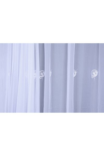 AKÇA TEKSTİL BRODE 1045 PATTERN WHITE COLOR SINGLE WING Ready planted Pleated Background Curtain 300*260 cm