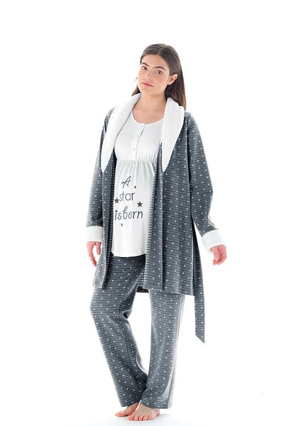Feyza Women's Jacquard 3-Piece Maternity Anthracite Pajama Set C4T9N2O1