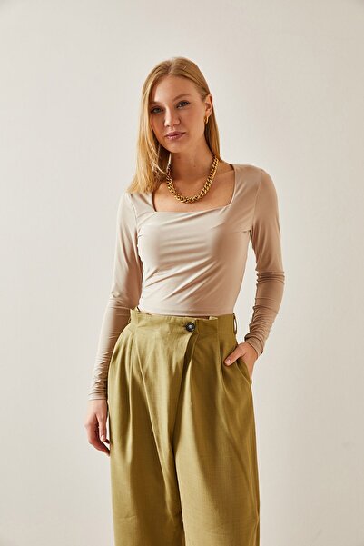 XHAN Béžová blůza s čtvercovým límcem 4KXK2-47654-25