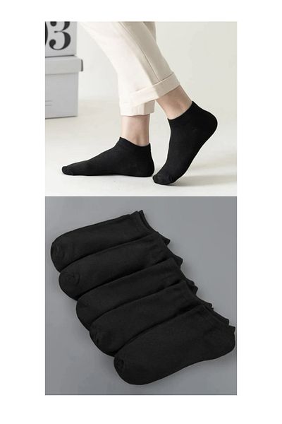 REYNBOO SOCKS 5 чифта дамски обикновени черни памучни изпрани обувки до глезените чорапи