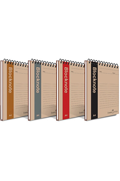 Faber Castell 4 Pieces A4 Spiral Blocknote Notebook 80 pp. Striped Set of 4