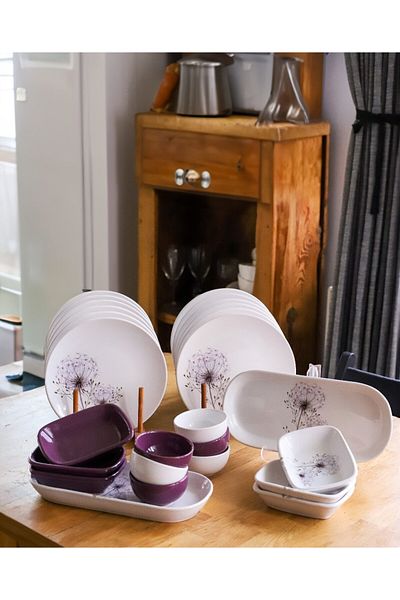 Keramika Set Breakfast Purple Chicory 26 Pieces for 12 People
