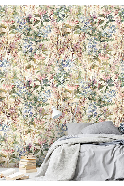 Plustablo Pastel Tonlarda Çiçekli Yatak Odası Duvar Kağıdı, Salon için Duvar Kağıdı, Otel için Duvar Kağıtları