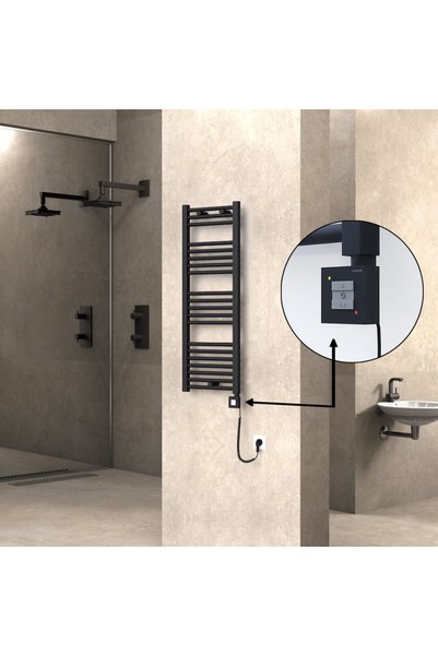 Radiva Haiti Elektrikli Havlupan 400x1100 Düz Siyah Mat (KTX1 Termostat) 600 Watt Spiral Kablolu