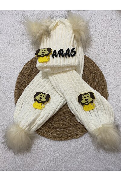 Kids Krem Renk Isimli Atkı Bere Seti Erkek Çocuk