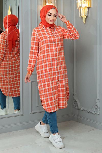 Modamihram Buttoned Chanel Cape Orange 19159