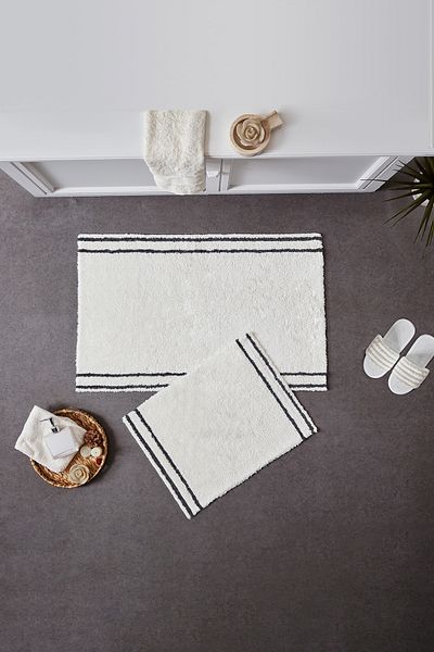 Doqu Home 2 Πακέτα Χαλάκι Μπάνιου Βαμβακερό Dora Cream-Anthracite 60x100 cm/50x60 cm
