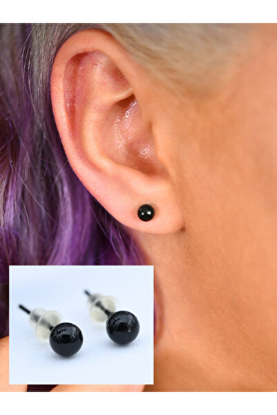 TÜKKAN ACCESSORİES Siyah 4 Mm Top Küpe-küpe45