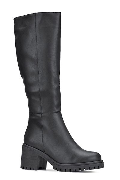 İmerShoes Μαύρες γυναικείες μπότες κάτω από το γόνατο - Χοντρό ψηλό τακούνι τρακτέρ, αντιολισθητική σόλα, άνετο με φερμουάρ 2431