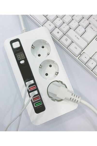 Paleon مقبس ذكي USB أبيض مكون من 3 قطع - 5 كابلات تمديد مع إمكانية ضبط الوقت والحماية الحالية