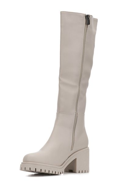 İmerShoes Cizme de damă bej sub genunchi - Tocuri tractor înalte groase, confortabile cu fermoar 2431