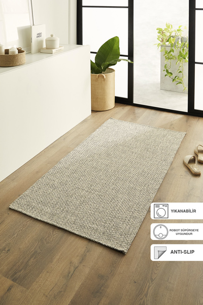 Ocean Home Textile Yıkanabilir Jüt Görünümlü Gri Renk Hasır Desenli Halı Kilim