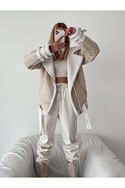 Mekafashion İçi Tamamen Peluş Kaplama Süet Kaban TAŞ RENGİ