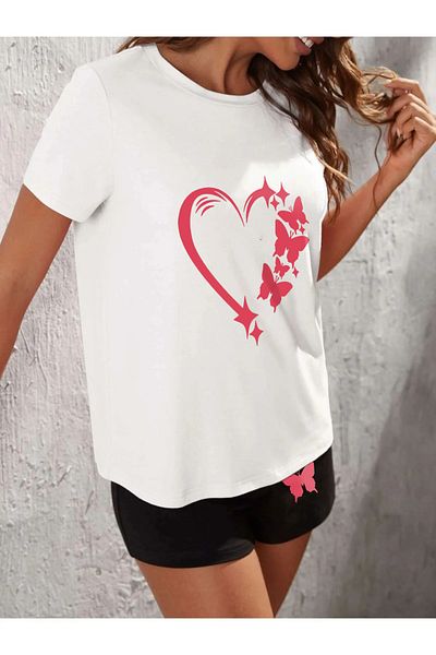 AY MONTANA LUNAVISTA Butterfly Heart Printed Oversize Shorts T-Shirt set