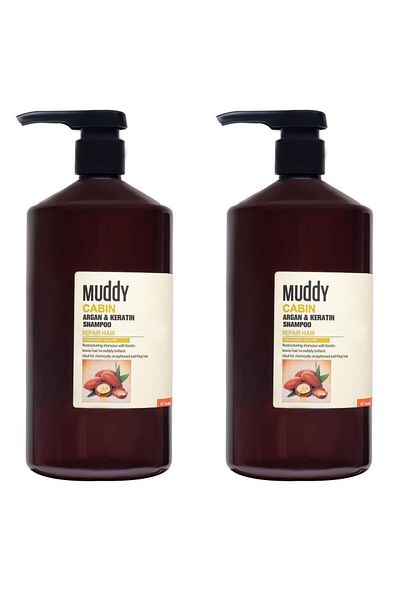 Muddy 1000 Ml 2 Pieces Cabin Argan Keratyn Shampoo - For Damaged and Lost Moisture Hair