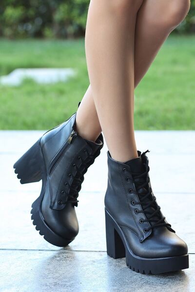 LEYDİ SHOES Melisa Platform Черевики з шнурівкою та бічною блискавкою, чорні, жіночі