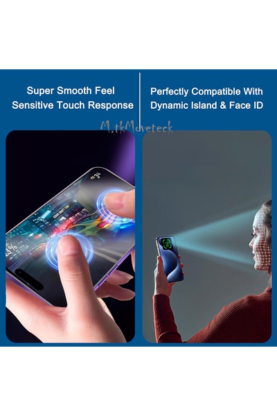 m.tk moveteck İphone 15 Pro Max Uyumlu Mat Hayalet Ekran Koruyucu Cam Tam Kaplar Seramik Esnek Ekran Camı Privacy