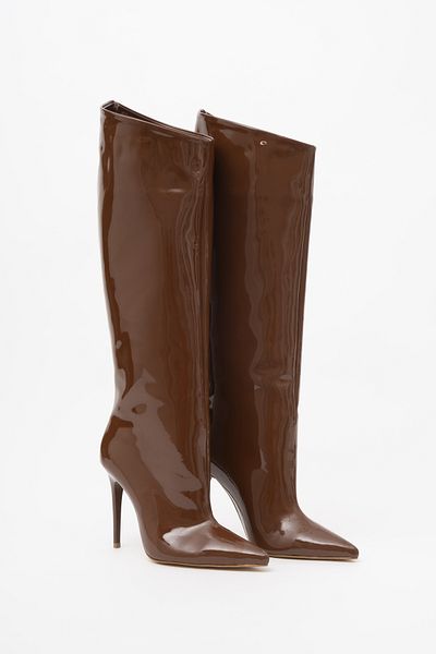 AYAKKABI PRENSİ Rakkas Brown Patent Leather 10 cm Γυναικείες Μπότες, Μπότες με τακούνι
