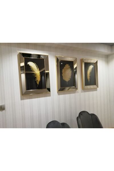 asellus GOLD AYNA ÇERÇEVE TABLO 3 LÜ KOMBİN 50X70 CM SON MODA