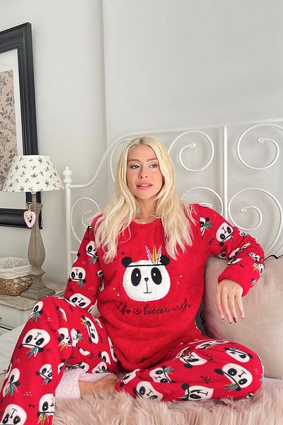 Pijamaevi Dámský plyšový pyžamový set se vzorem Red Life Panda