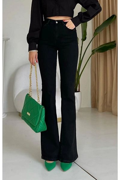 JILLY Egon Black Spanish Leg Flare Jeans Lycra Trousers