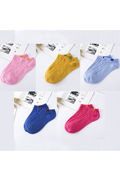 çorapmanya 5 Çift Çok Renkli Kadın Bilek Boy Koton Patik