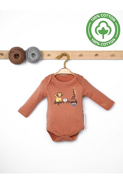 Rise Raba Baby 100% Cotton Safari Animal Printed Long Sleeve Snap-Up 2-Piece Bodysuit 3-18 Months