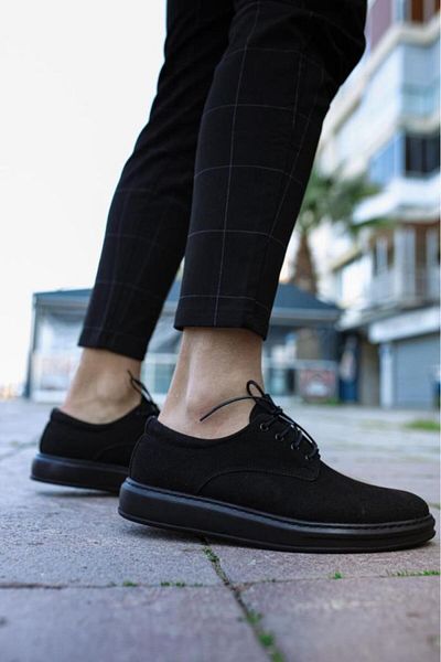 BPM Pantofi clasici pentru bărbați 001 - piele intoarsa neagra, talpa neagra
