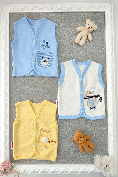 dubi baby Baby Boy 3-Piece Baby Quilted Vest with Animal Pattern on the Front