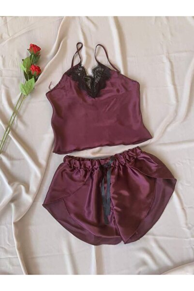 Chiffon Underwear Saten İp Askılı Dantel Detaylı Şortlu Takım
