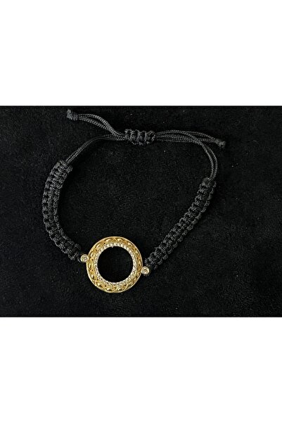 Özüm Koleksiyon Çeyrek Altın Için Taşlı Çerçeveli Ip Bileklik (İP BİLEKLİK)