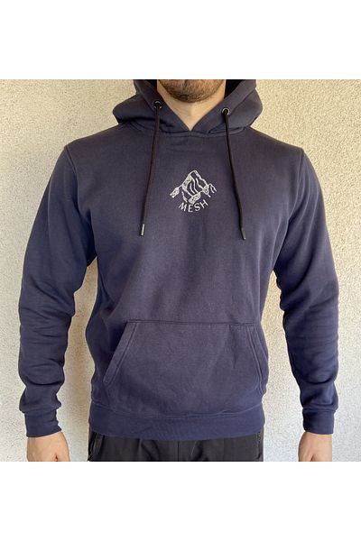 Mesh Company Ανδρικό φούτερ με κουκούλα Navy Blue, βαμβακερό μείγμα με 3 νήματα, χαλαρή εφαρμογή χειμώνα
