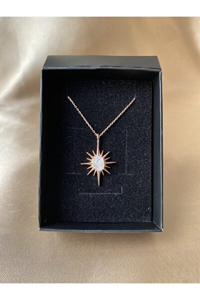 Ay Taşı Büyük Kuzey Yıldızı Rose Gold Kolye