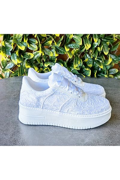 Ayakkabı Tutkusu Stilo ® Sports Bridal Shoes White Comfortable Evening Dress Shoes White Lace Wedding Dress