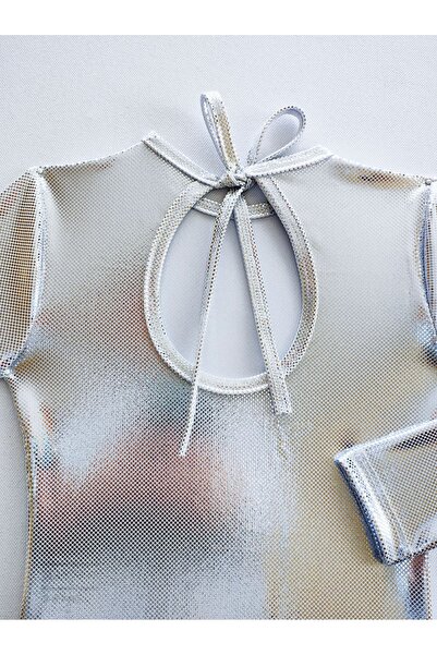 LULLY KİDS Girl's Shiny Silver Gymnastics Ballet Leotard Body Swimsuit
