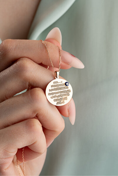 Nereze 925 Ayar Gümüş Rose Kaplama Plaka Ayetel Kürsi Kolye