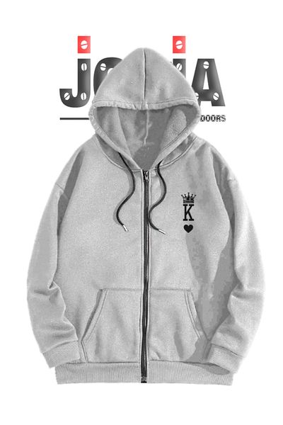 Jobia Outdoors Φούτερ με κουκούλα με φερμουάρ με 3 νήματα k-q King Queen Ζακέτα Lover Combination