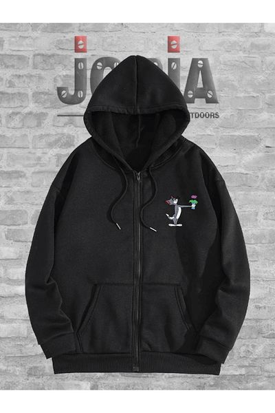 Jobia Outdoors Φούτερ με φερμουάρ με κουκούλα με φλοράλ Tom And Jerry Ζακέτα Lover Combination
