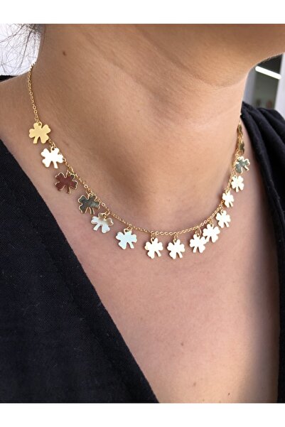 İsabella Accessories Kararmaz Zincir Kolye Yonca Detaylı