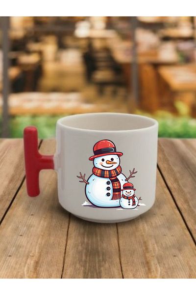 lili hediyelik Coffee Cup with Snowman Image Ceramic Mug - Ceramic Tea, Coffee Gift Cup