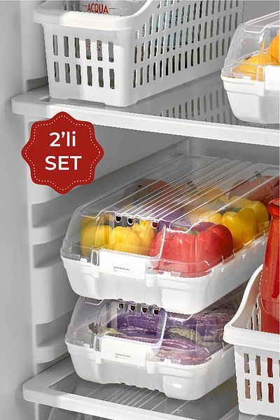 Vienev 2-Piece Lockable Lid Air Channel Fruit Vegetable Storage Container