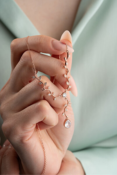 Nereze 925 Ayar Gümüş Rose Zirkon Damla Taşlı Sarmaşık Kolye