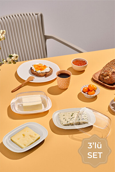 Vienev 3'lü Şeffaf Kapaklı Kahvaltılık Saklama Kabı Beyaz