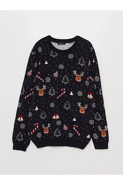 LC Waikiki LCW Casual Crew Neck Long Sleeve New Year Themed Men's Knitwear Sweater
