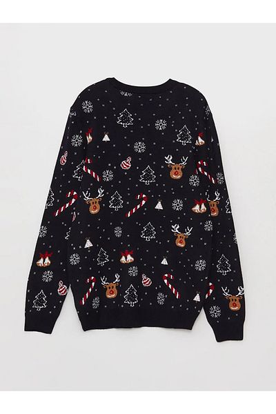 LC Waikiki LCW Casual Crew Neck Long Sleeve New Year Themed Men's Knitwear Sweater