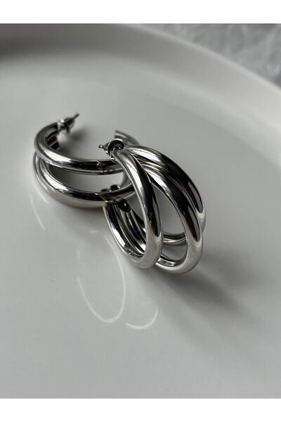 Lavian Accessories أقراط فضية اللون الثلاثي هوب