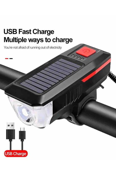 ROBESBON Solar Enerjili, Usb Şarjlı Bisiklet Ön Far, Korna