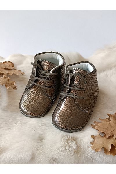Hodore Printed Khaki Real Leather Baby Booties
